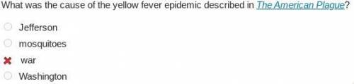What was the cause of the yellow fever epidemic described in The American Plague?

A.Jefferson
B.mos