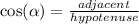 \cos( \alpha )  =  \frac{adjacent}{hypotenuse}