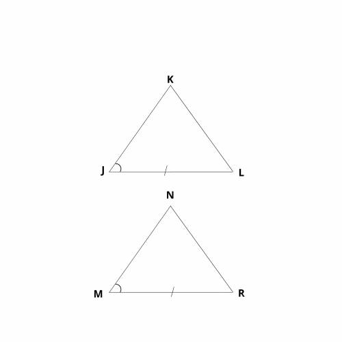 Triangles J K L and M N R are shown.

In the diagram, ∠J ≅ ∠M and JL ≅ MR. What additional informati