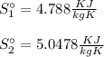 S_1^{\circ} =4.788 \frac{KJ}{kg K}\\\\S_2^{\circ} =5.0478 \frac{KJ}{kg K}