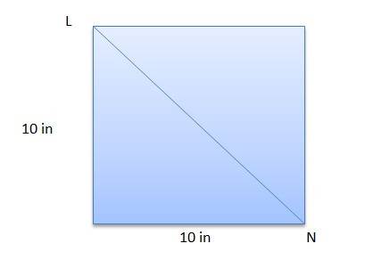 Asquare sheet of paper is folded diagonally. what is the length of ln?  a) 10 in. b) 20 in. c) 10√2 