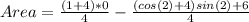 Area = \frac{(1 + 4)*0}{4} - \frac{(cos(2) + 4)sin(2) + 6}{4}