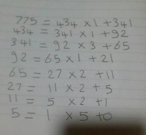 Find the hcf by long division method 434 ,775