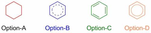 Which structural formula does not represent benzene?  a hexagon with nothing drawn inside it a hexag