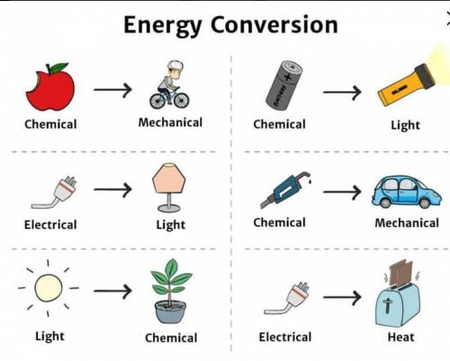 Write 10 energy converters in our daily life along with their energy chains