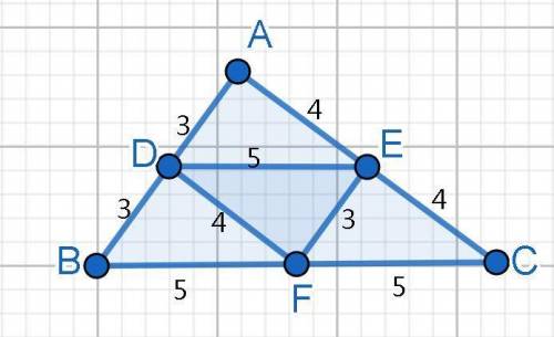 4) The given figure shows ∆ABC. Points D,E and F are the mid-points of sides AB,AC and BC respective