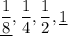 \underline{\dfrac{1}8}, \dfrac{1}{4}, \dfrac{1}{2}, \underline{1}