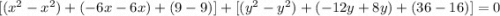 [(x^2-x^2)+(-6x-6x)+(9-9)]+[(y^2-y^2)+(-12y+8y)+(36-16)]=0