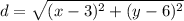 d=\sqrt{(x-3)^2+(y-6)^2
