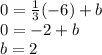 0=\frac{1}{3}(-6)+b\\0=-2+b\\b=2