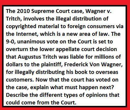 The 2010 supreme court case, wagner v. Tritch involves the illegal distribution of copyrighted mater