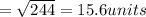 = \sqrt{244} = 15.6 units