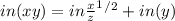 in(xy)=in\frac{x}{z} ^1^/^2 +in(y)