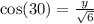 \cos(30)  =  \frac{y}{ \sqrt{6} }