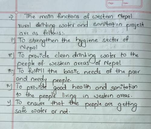 Write down the main function of Western nepal rural drinking water and sanitation project