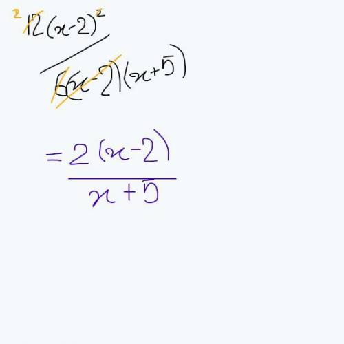 Simplify fully
12(x-2)^2/6(x-2)(x+5)