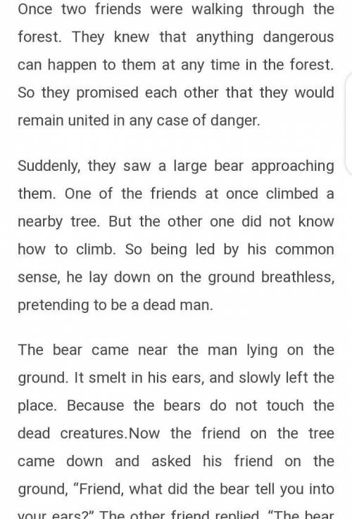 Construct a readable story. Give a title and moral as well two friends meet a bear one climbs a tree