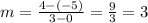 m = \frac{ 4 - ( - 5)}{3 - 0} = \frac{ 9}{3} =  3