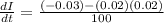 \frac{dI}{dt} =\frac{(-0.03) -(0.02)(0.02)}{100}