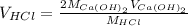 V_{HCl}=\frac{2M_{Ca(OH)_2}V_{Ca(OH)_2}}{M_{HCl}}