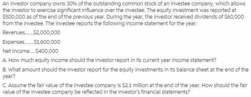 An investor company owns 30% of the outstanding common stock of an investee company, which allows th
