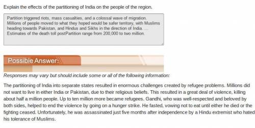 Please help and fast!

Explain the effects of the partitioning of India on the people of the region.