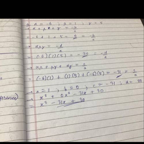 A polynomial has zeros of -6, 1, and 5. write the equation of the polynomial function.