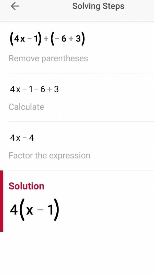 Simplify (4x-1)+(-6x+3)