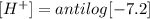 [H^+]=antilog[-7.2]