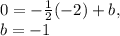 0=-\frac{1}{2}(-2)+b, \\ b=-1