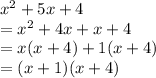x^2+5x+4\\=x^2+4x+x+4\\=x(x+4)+1(x+4)\\=(x+1)(x+4)