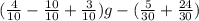 (\frac{4}{10}-\frac{10}{10}+\frac{3}{10})g-(\frac{5}{30}+ \frac{24}{30})