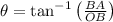 \theta = \tan^{-1}\left(\frac{BA}{OB} \right)