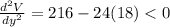 \frac{d^2V}{dy^2}=216-24(18)