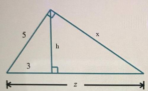 In the figure below, find the exact value of z. (Do not approximate your answer.)