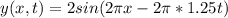 y(x,t)=2sin(2\pi x-2\pi*1.25 t)