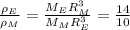 \frac{\rho_{E}}{\rho_{M}}=\frac{M_{E}R_{M}^{3}}{M_{M}R_{E}^{3}}=\frac{14}{10}