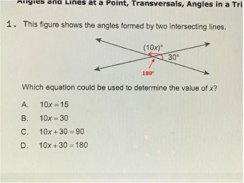 Which equation could be used to determine the value of x ?