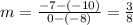 m =  \frac{ - 7 - ( - 10)}{0 - ( - 8)}  =  \frac{3}{8}