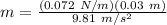 m = \frac{(0.072\ N/m)(0.03\ m)}{9.81\ m/s^{2}} \\