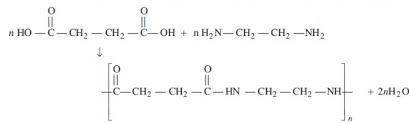 What is a balanced chemical equation for the formation of a polymer via a condensation reaction from