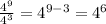 \frac{4^9}{4^3} = 4^{9 - 3} = 4^6