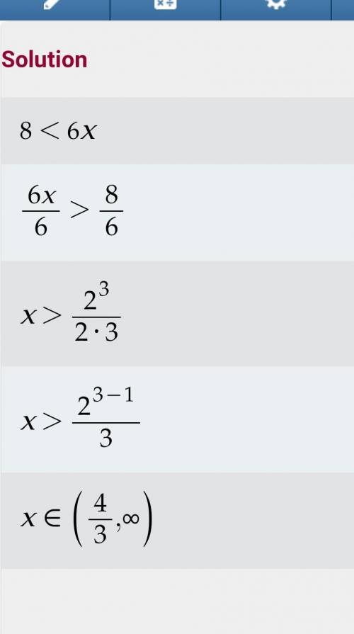 Which number line shows the solution to the inequality 8<6x?