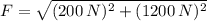 F =\sqrt{(200\,N)^{2}+(1200\,N)^{2}}