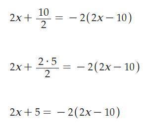 2x + 10 /2 = -2(2x -10) 
Plz help solve this asap and step by step