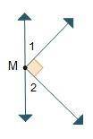 A right angle intersects a line at point M. A right angle intersects a vertical line at point M and