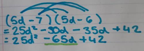 Find the missing coefficient (5d - 7)(5d - 6) = 25d2 + what d + 42