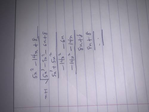 The polynomial p(x) = 5x^3 - 9x^2 - 6x + 8 has a known factor of (x+1). Rewrite p(x) as a product of