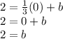 2 =  \frac{1}{3} (0) + b \\ 2 = 0 + b \\ 2 = b