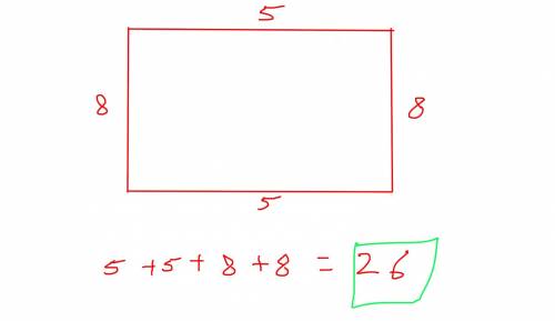 The width of a rectangle is 8 inches and the length is 5 inches what is the perimeter of the rectang